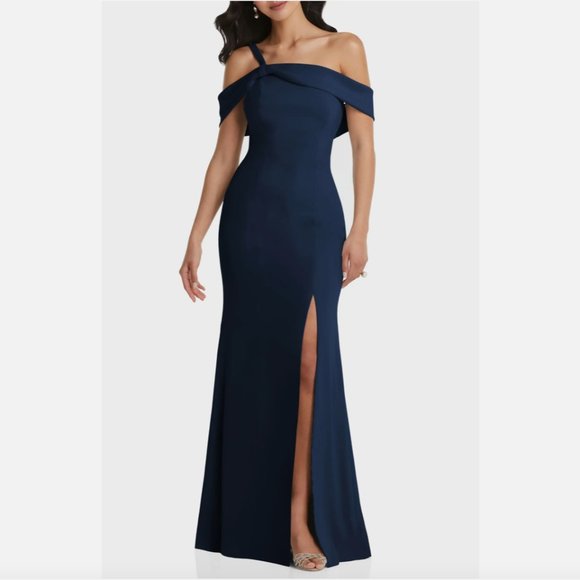 NEW $244 After Six Crepe One Shoulder Draped Trumpet Gown Midnight [ SZ 4 ] Q452 - Picture 2 of 15